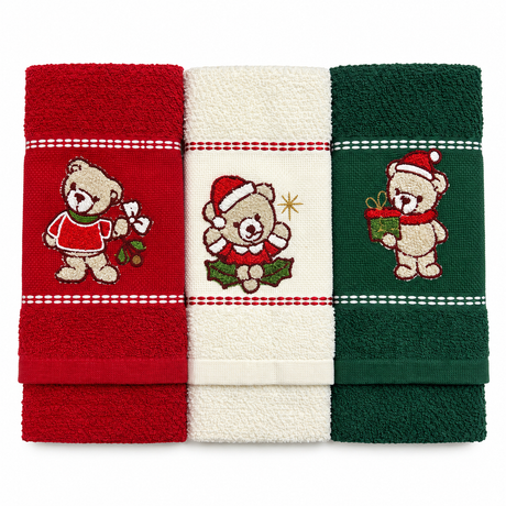 Set 3 Strofinacci Natalizi Etamine Xmas Orsetti 100% Cotone - Vingi