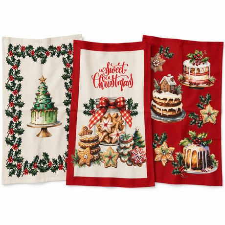 Set 3 Stofinacci Natalizi Fantasia Dolci 100% Cotone - Linea Oro