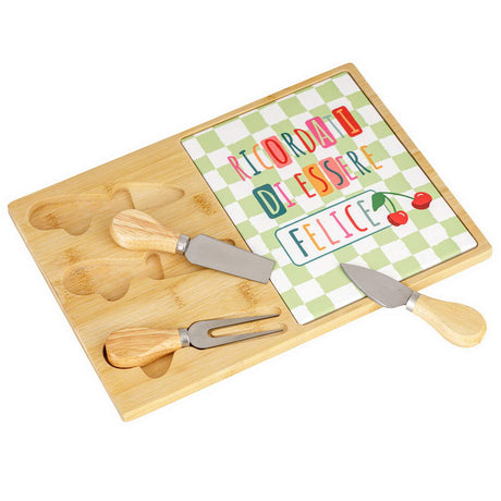 Tagliere Rettangolare Montemaggi “Ricordati di Essere Felice” con Accessori 30,5x26 cm