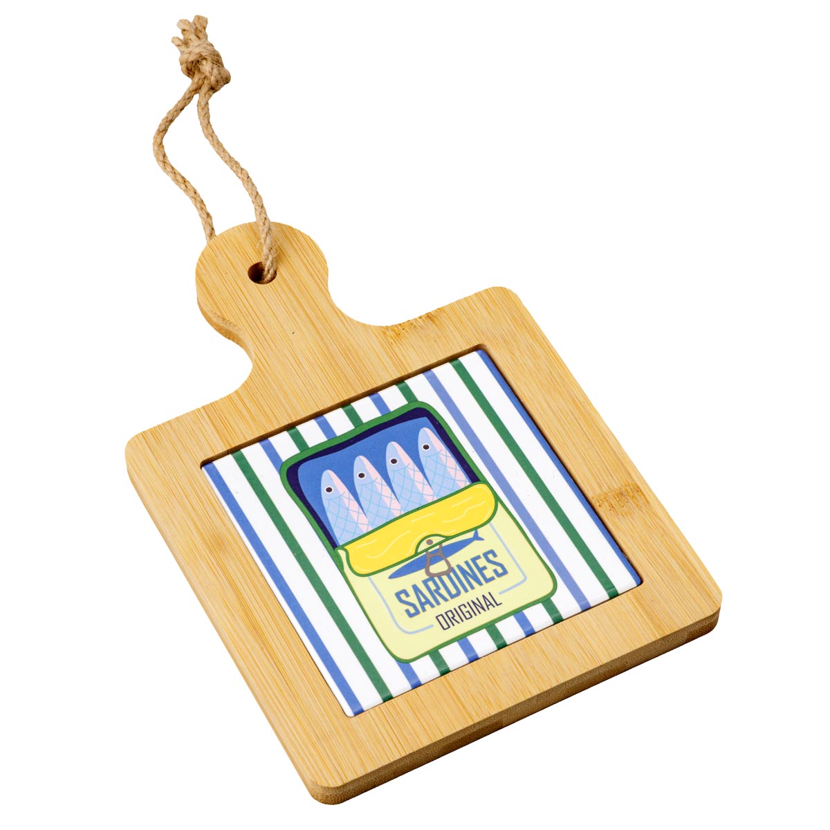 Tagliere Quadrato Sardine Montemaggi in Bamboo e Ceramica 15x21,5 cm