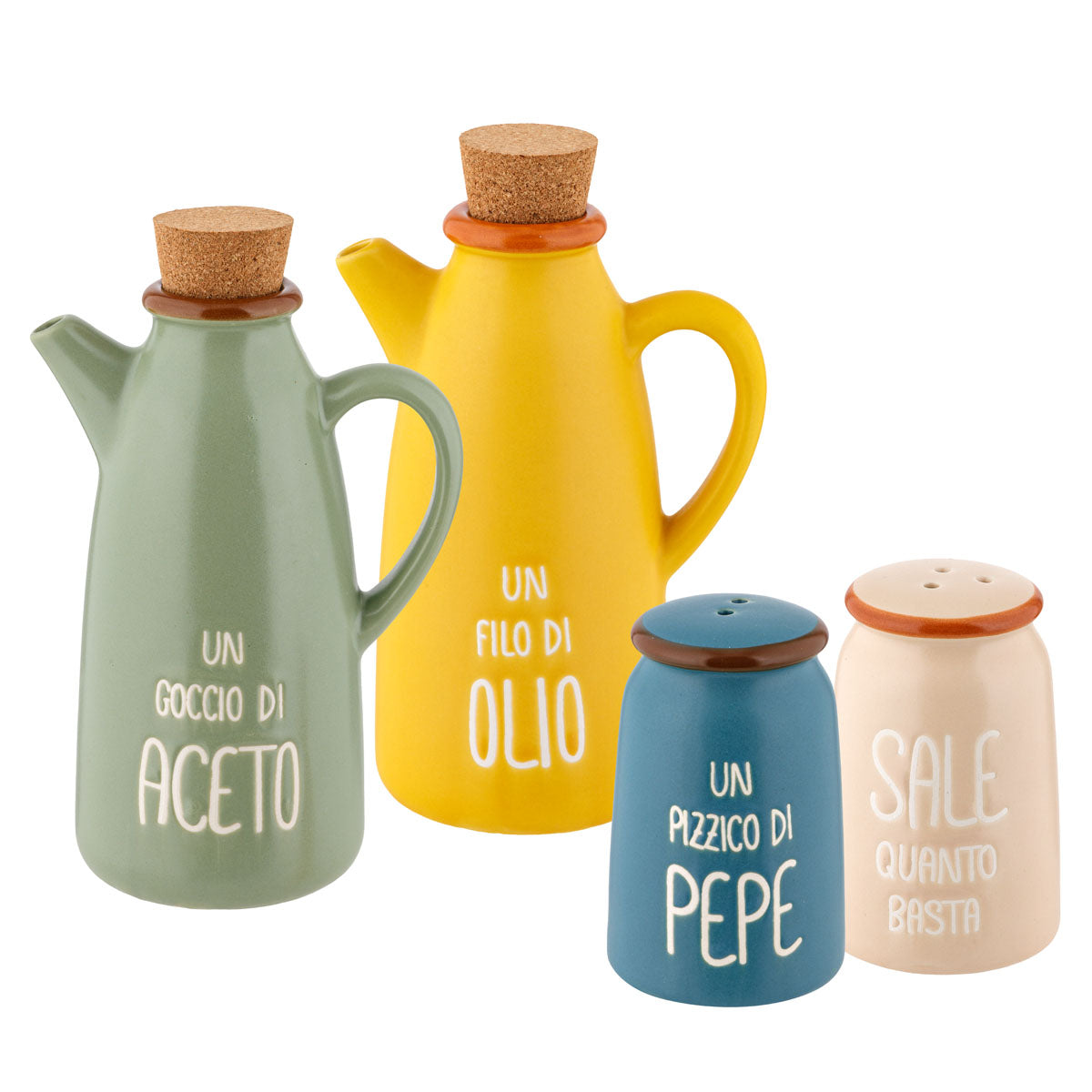 Menage Olio Aceto Sale e Pepe COLORS Montemaggi in Stoneware Mix Color