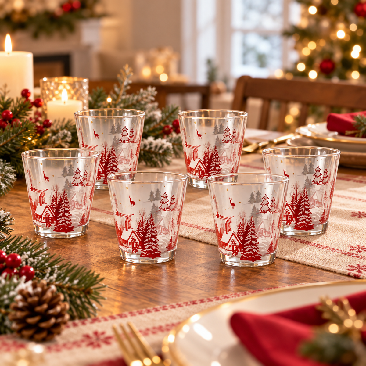 Set 6 Bicchieri Natalizi Nordic Christmas in Vetro 250 ml - Arca