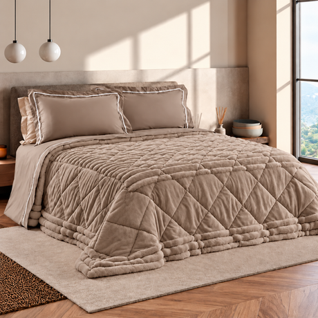 Trapunta Matrimoniale Bormio in Eco Lapin 260x260 cm - Linea oro