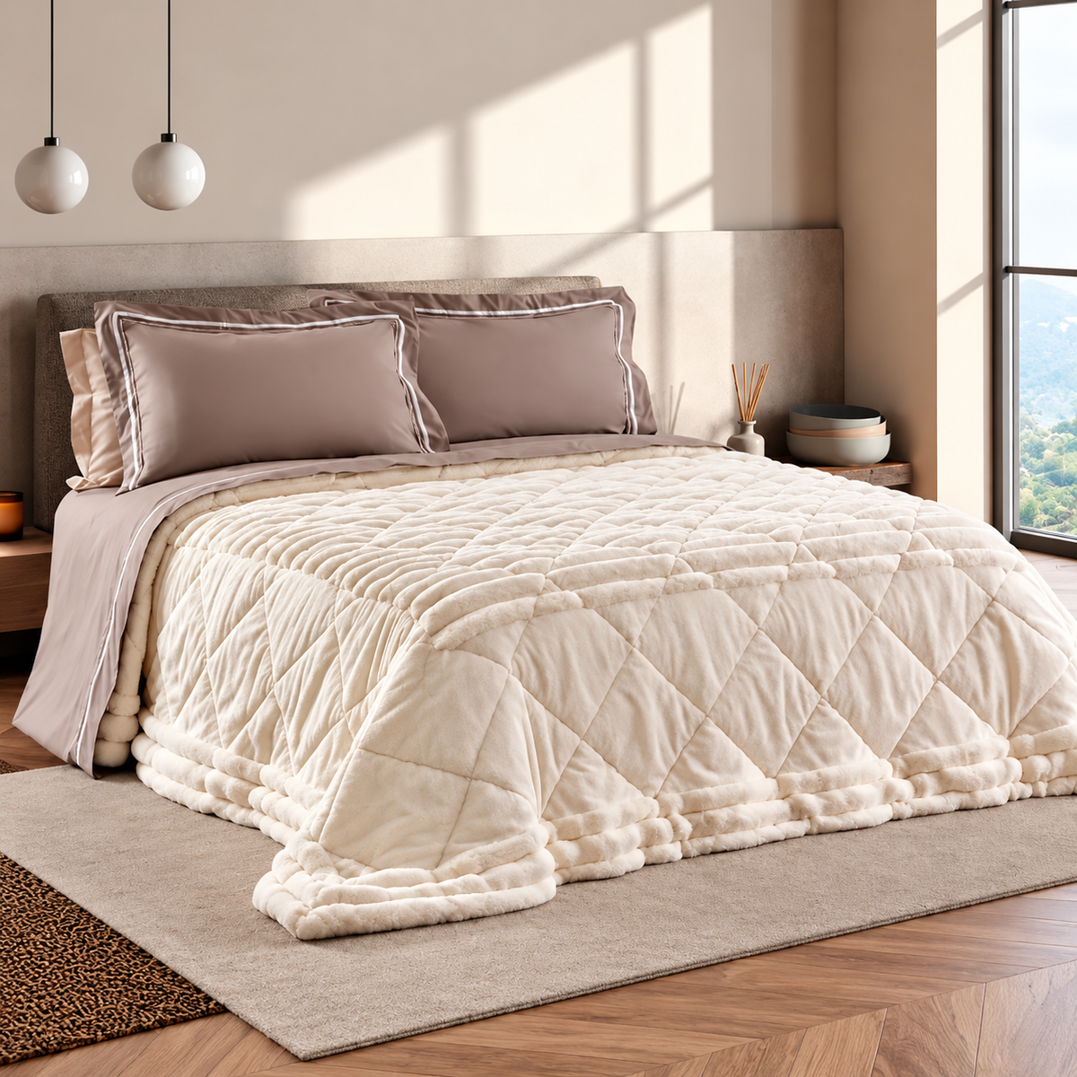 Trapunta Matrimoniale Bormio in Eco Lapin 260x260 cm - Linea oro