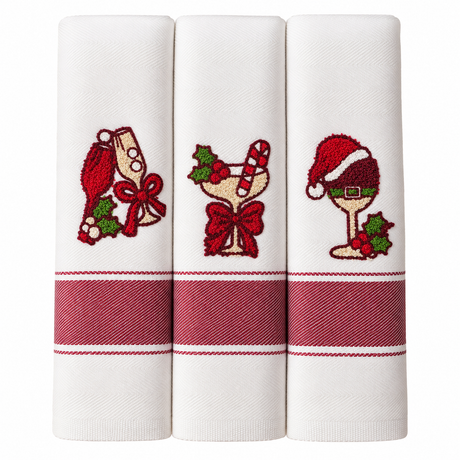 Set 3 Strofinacci Natalizi Spiga Xmas Calici 100% Cotone - Vingi