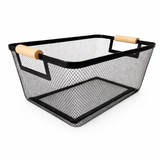 Cestino in Ferro Quadrato con Manico in Legno24,5 x 17,5 x h 11 cm o 35,5 x 23 x h 16 cm  – AD TREND