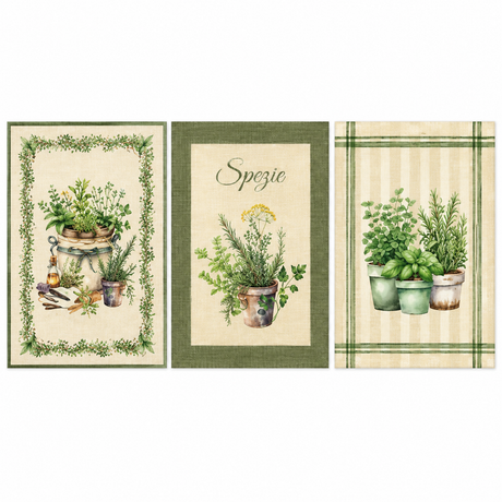 Tris Strofinacci da Cucina Spezie 50x70cm - Linea Oro
