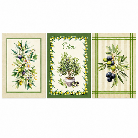 Tris Strofinacci da Cucina Olive 50x70cm - Linea Oro
