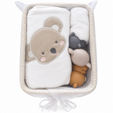 Set Bagnetto Baby Koala 4 Pezzi Accappatoio a Triangolo, Manopola, Cestino e Marionette - Bruco Bruco