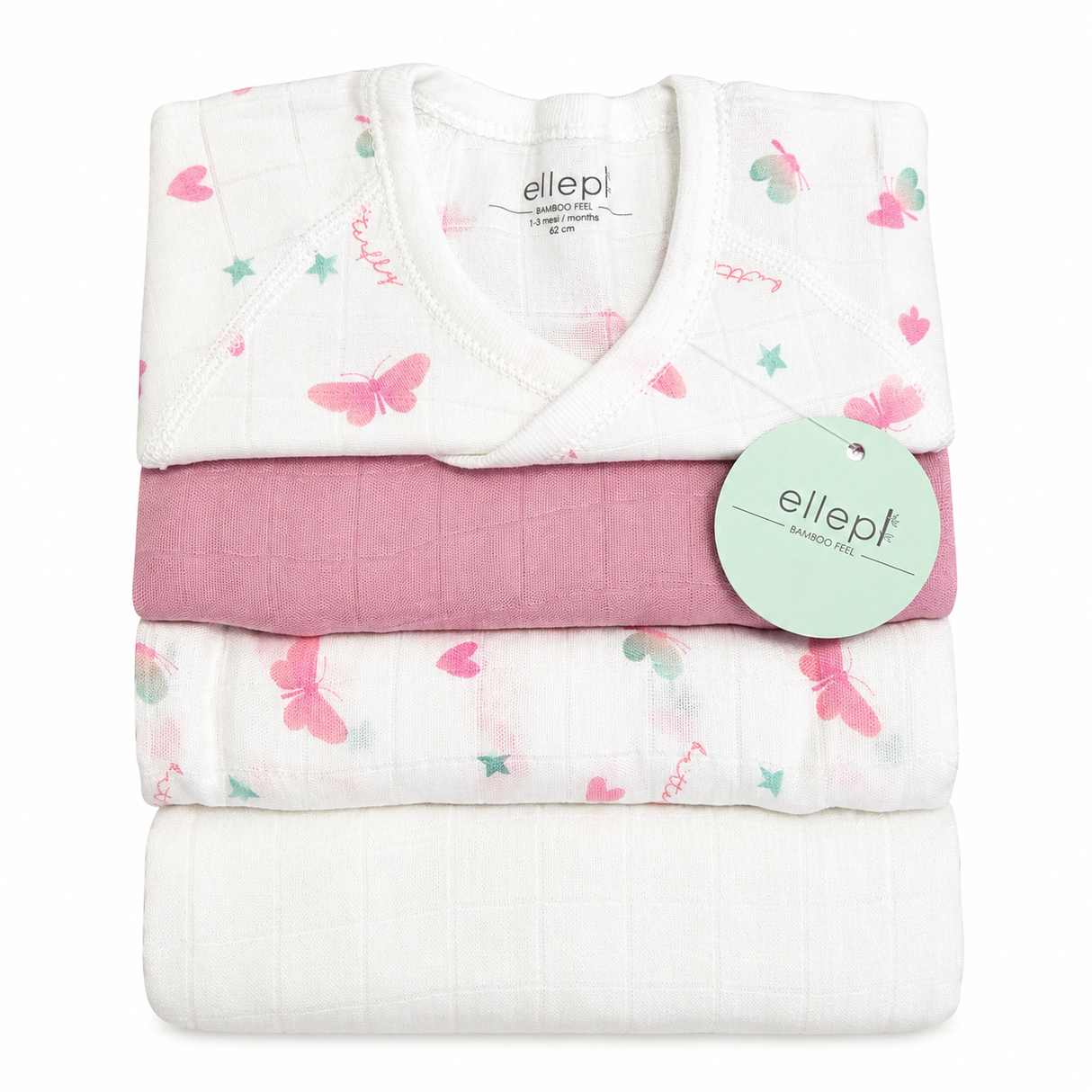 Set Regalo Neonato con Body e Teli di Garza 100% Cotone - Ellepi