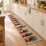 Passatoia Cucina Antiscivolo Cactus Effetto Lino con Fondo Gommato