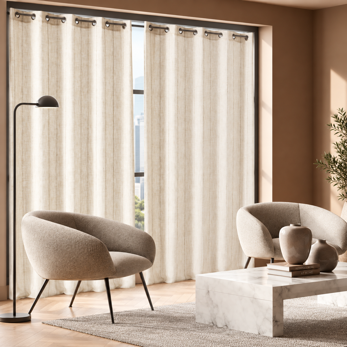 Pannello Tenda Effetto Lino Lione con Borchie e Finitura con Piombo 140x280cm - Linea Oro