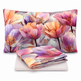 Completo Lenzuola Matrimoniale con Balza Stampata Maxi Fiori Acquerello 100% Cotone - Botticelli Home