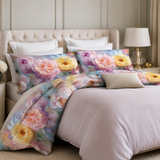 Completo Lenzuola Matrimoniale con Balza Stampata Fiori Soft 100% Cotone - Botticelli Home