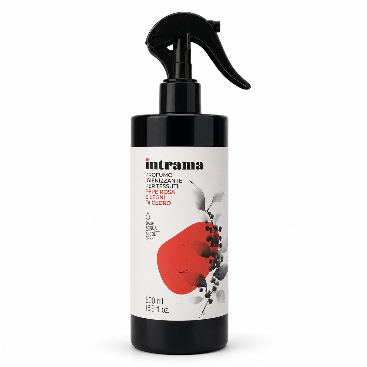 Spray Igienizzante per Ambienti, Tessuti e Tendaggi Intrama Pepe Rosa e Legni di Cedro 500 ml - Karì