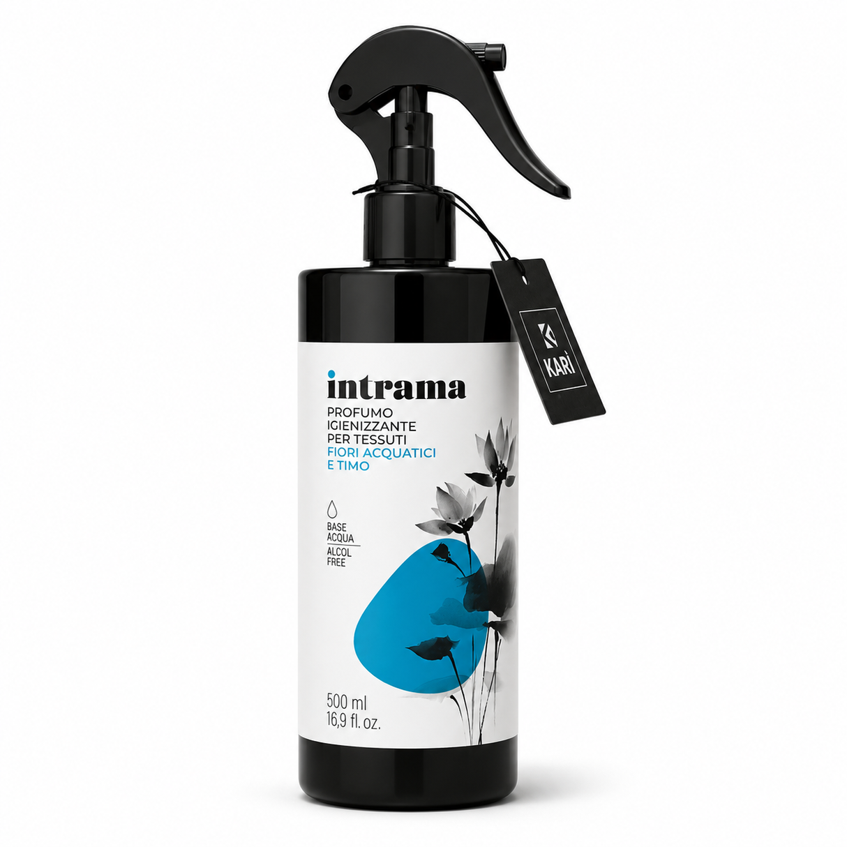 Spray Igienizzante per Ambienti, Tessuti e Tendaggi Intrama Fiori Acquatici e Timo 500 ml - Karì