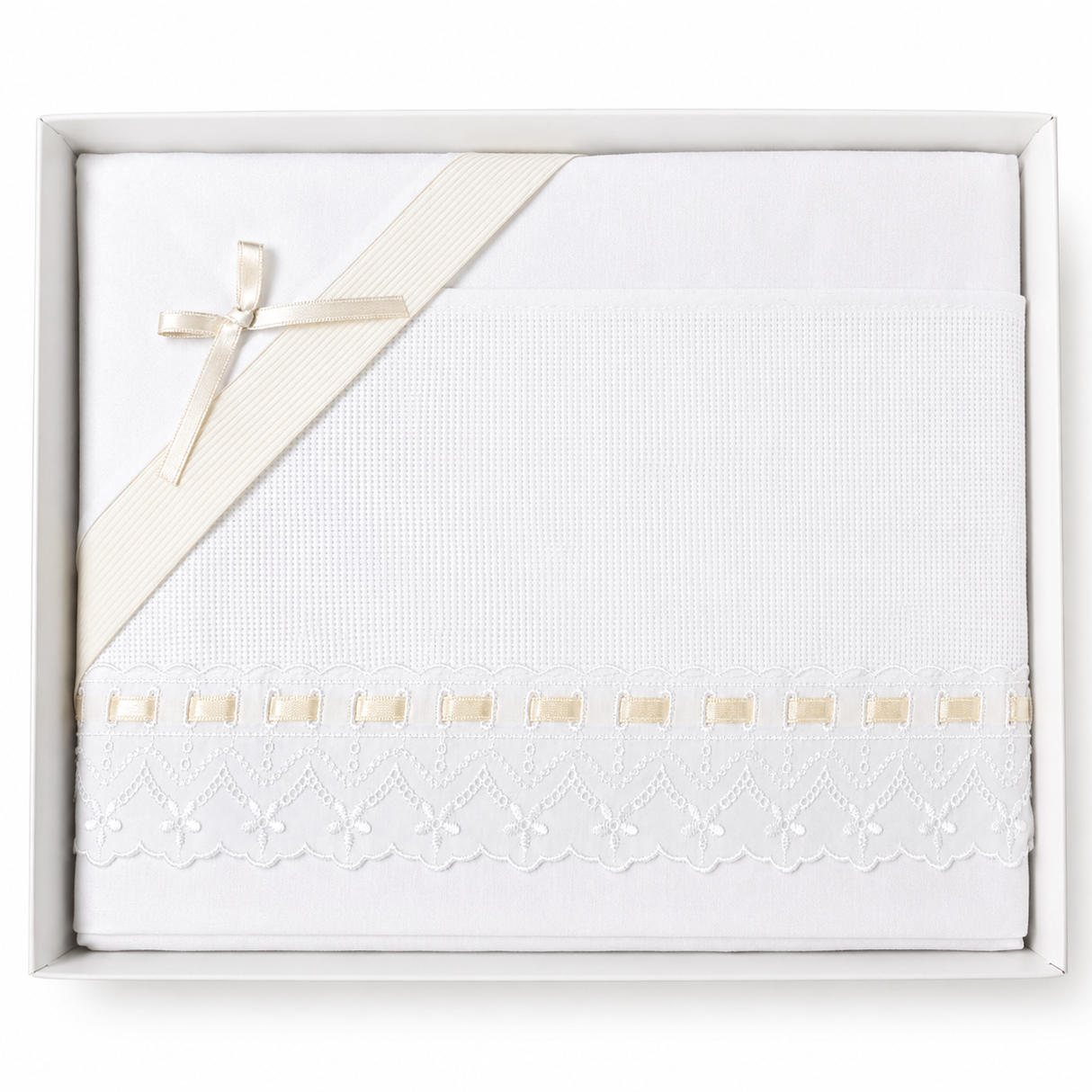 Completo Lenzuola Lettino Tela Aida Fondo Bianco e Decoro Vari Colori 3 pz art.14/05 dis.283 - Mio Piccolo (Copia)