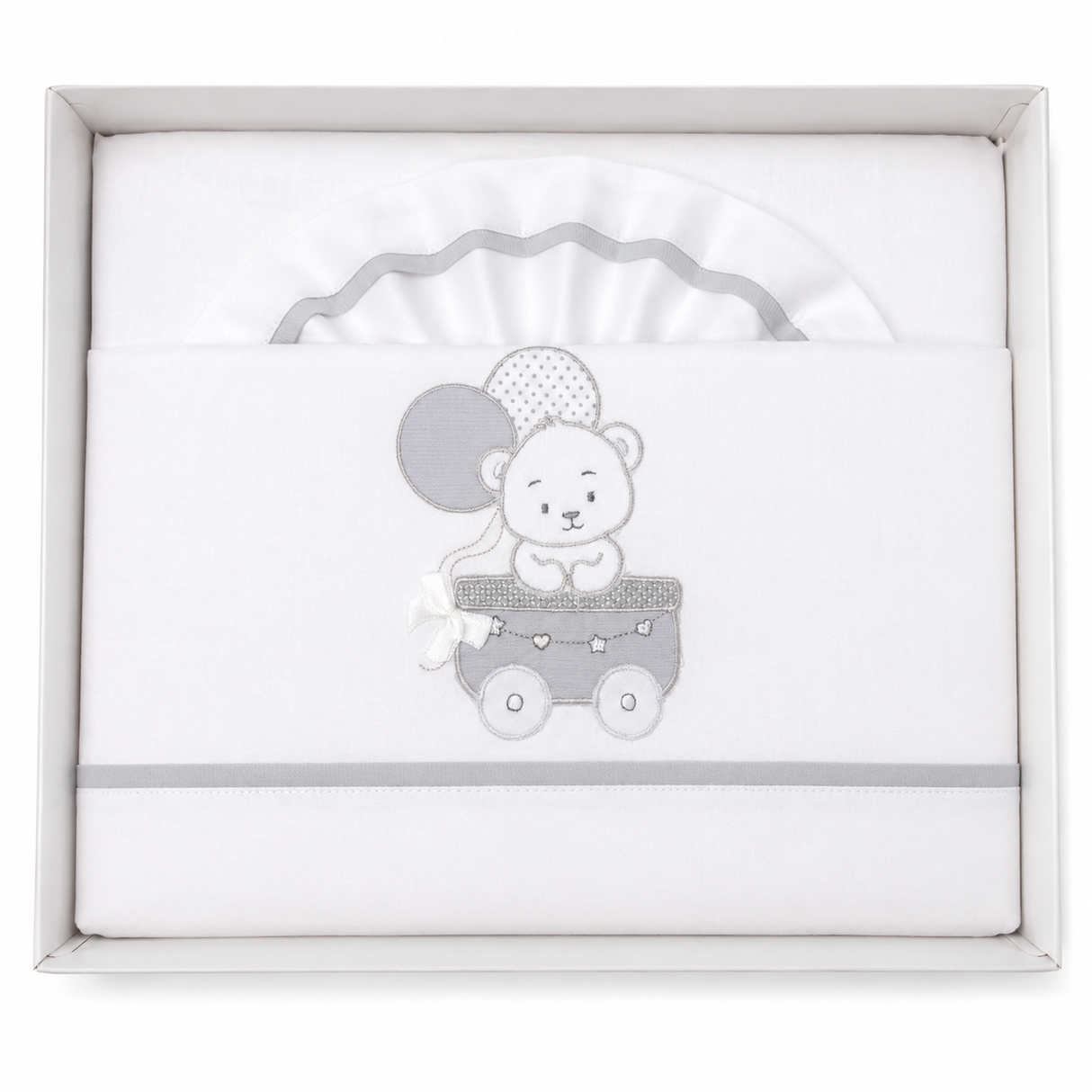 Completo Lenzuola Lettino 3pz Orsetto Trenino 100% Cotone - Dolci Sogni