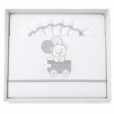Completo Lenzuola Lettino 3pz Orsetto Trenino Art.6038 100% Cotone - Dolci Sogni
