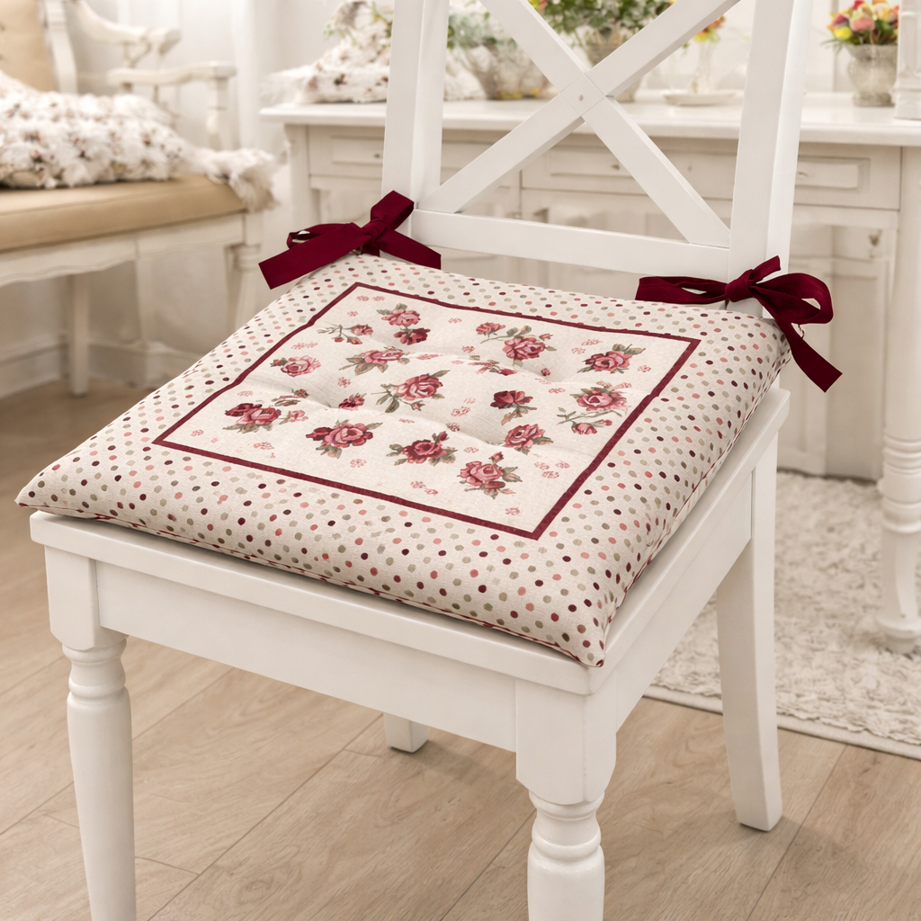 Coppia Cuscini Coprisedia Shabby Chic con Rose e Pois - Karì