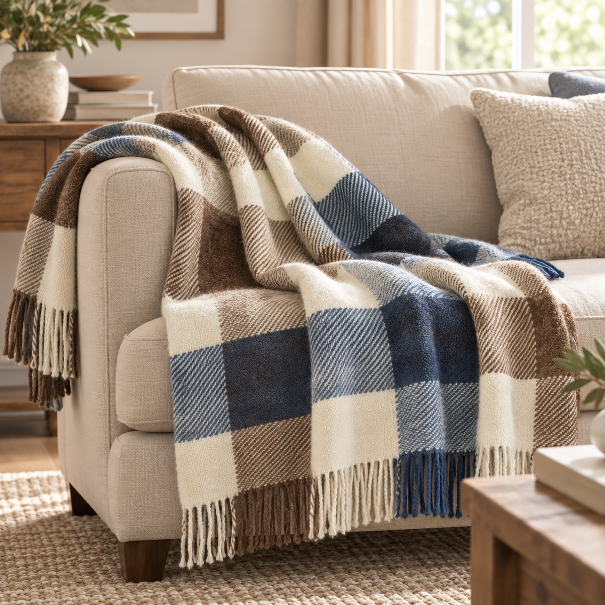 Plaid Adamello Check Frangiato in Pura Lana Vergine 220x250cm - Lanerossi