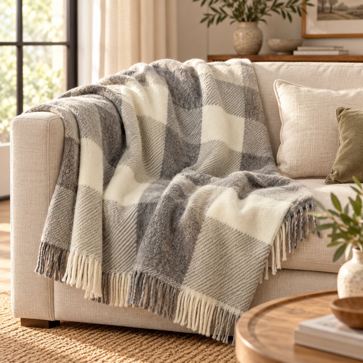 Plaid Adamello Check Frangiato in Pura Lana Vergine 220x250cm - Lanerossi