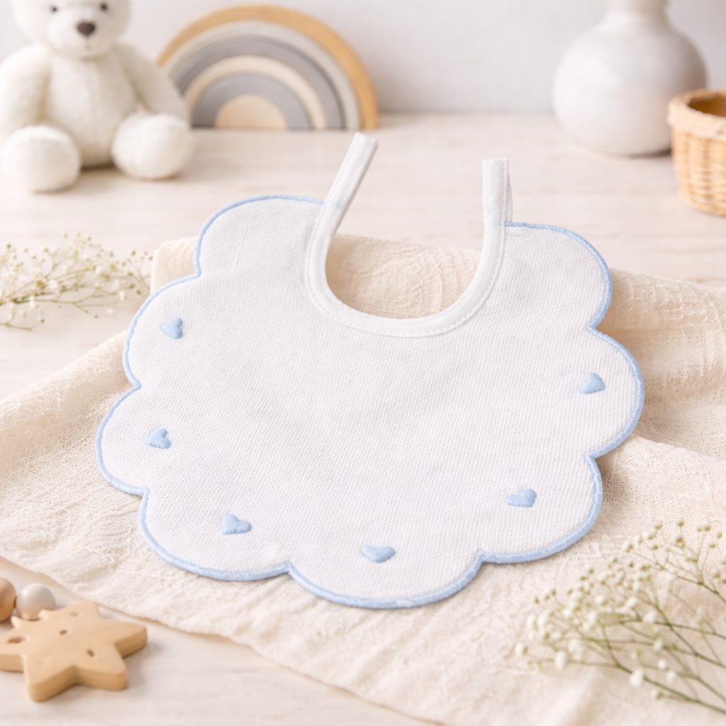 Bavaglino Neonato 193 Cuoricini Cotone Ricamato - Maestri Cotonieri Home