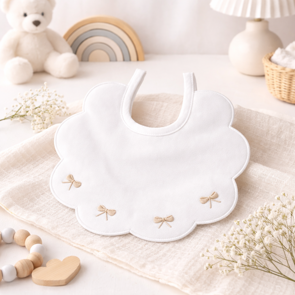 Bavaglino Neonato 193 Fiocchetti Cotone Ricamato - Maestri Cotonieri Home