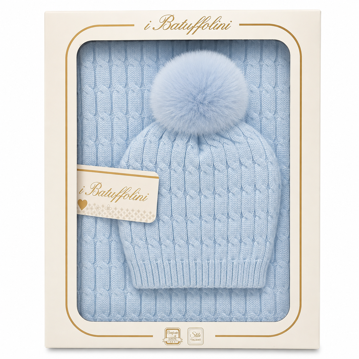 Copertina Culla con Cappellino Pon Pon Coordinato art. B527/1M - I Batuffolini