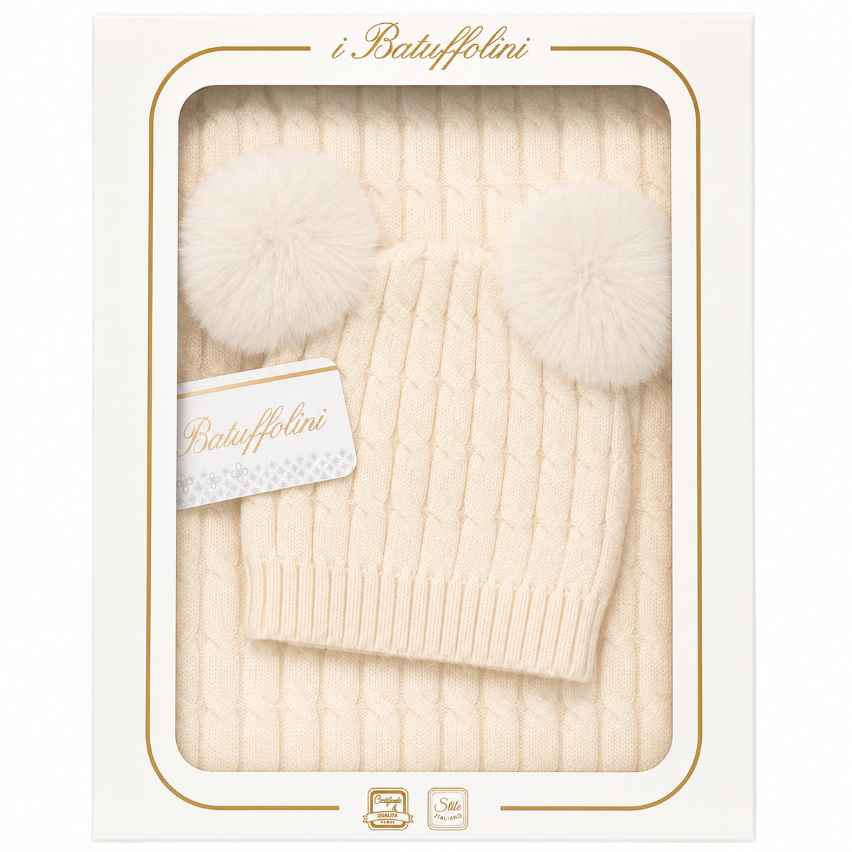 Copertina Culla con Cappellino Due Pon Pon Coordinato art. B527/1F - I Batuffolini