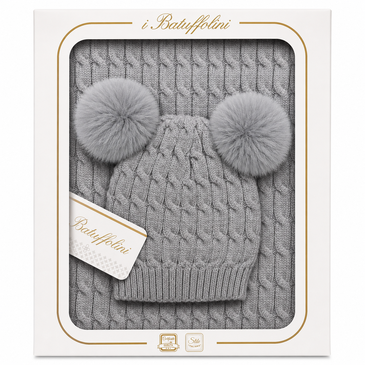 Copertina Culla con Cappellino Due Pon Pon Coordinato art. B527/1F - I Batuffolini