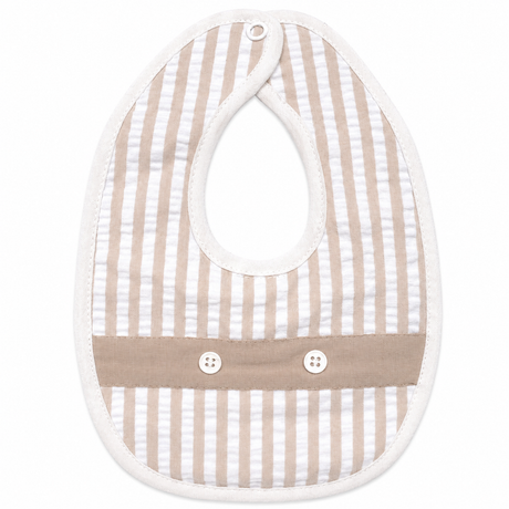 Bavaglino in Cotone Bianco e Beige a Righe con Ciappetta art. BA1760 - Le Chicche