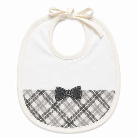 Bavaglino in Cotone Bianco e Grigio con Fiocchetto art. BA860 - Le Chicche