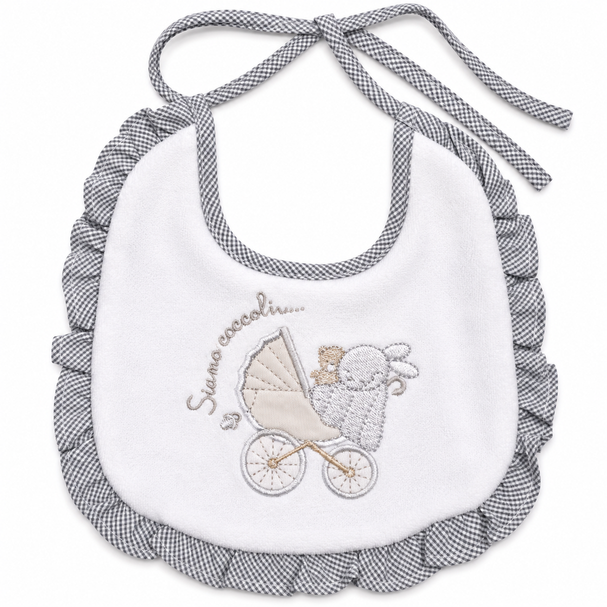 Bavaglino "Siamo Coccoli" Bordato con Rouches art. AD9596 - Ellepi