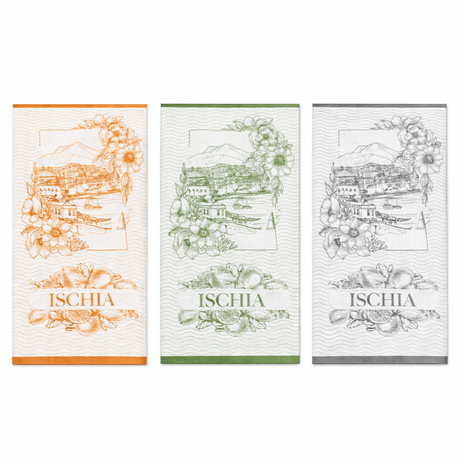 Set 3 Strofinacci Cucina Panorama Karì 50x70 cm in Cotone Made in Italy