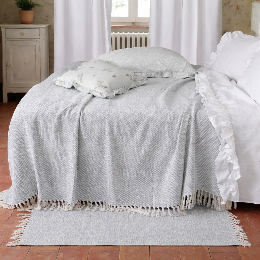 Copriletto Malika L’Atelier17 Matrimoniale 260x260 Cotone Nido d’Ape Perla Acquamarina