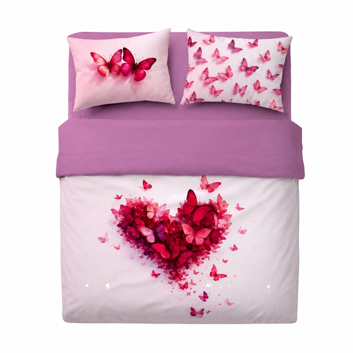 Completo Lenzuola Copriletto Matrimoniale AMORE 100% Cotone - Biancaluna