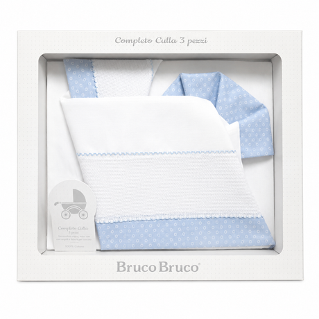 Completo Lenzuola per Culla 3 Pezzi con Inserto Tela Aida 100% Cotone art. EC0011 - Bruco Bruco