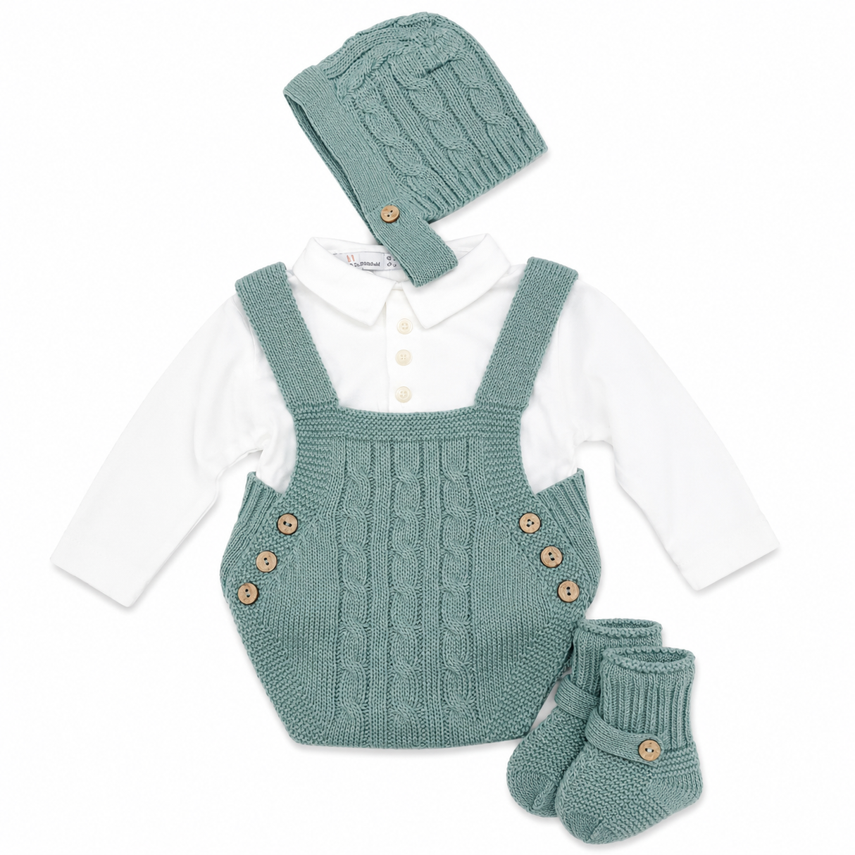 Set Neonato 4 Pezzi Pagliaccetto Effetto Lana con Camicia, Cappellino e Babbucce NG2036 - Nazareno Gabrielli