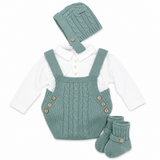 Set Neonato 4 Pezzi Pagliaccetto Effetto Lana con Camicia, Cappellino e Babbucce NG2036 - Nazareno Gabrielli