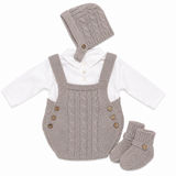 Set Neonato 4 Pezzi Pagliaccetto Effetto Lana con Camicia, Cappellino e Babbucce NG2036 - Nazareno Gabrielli