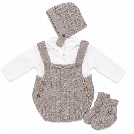 Set Neonato 4 Pezzi Pagliaccetto Effetto Lana con Camicia, Cappellino e Babbucce NG2036 - Nazareno Gabrielli