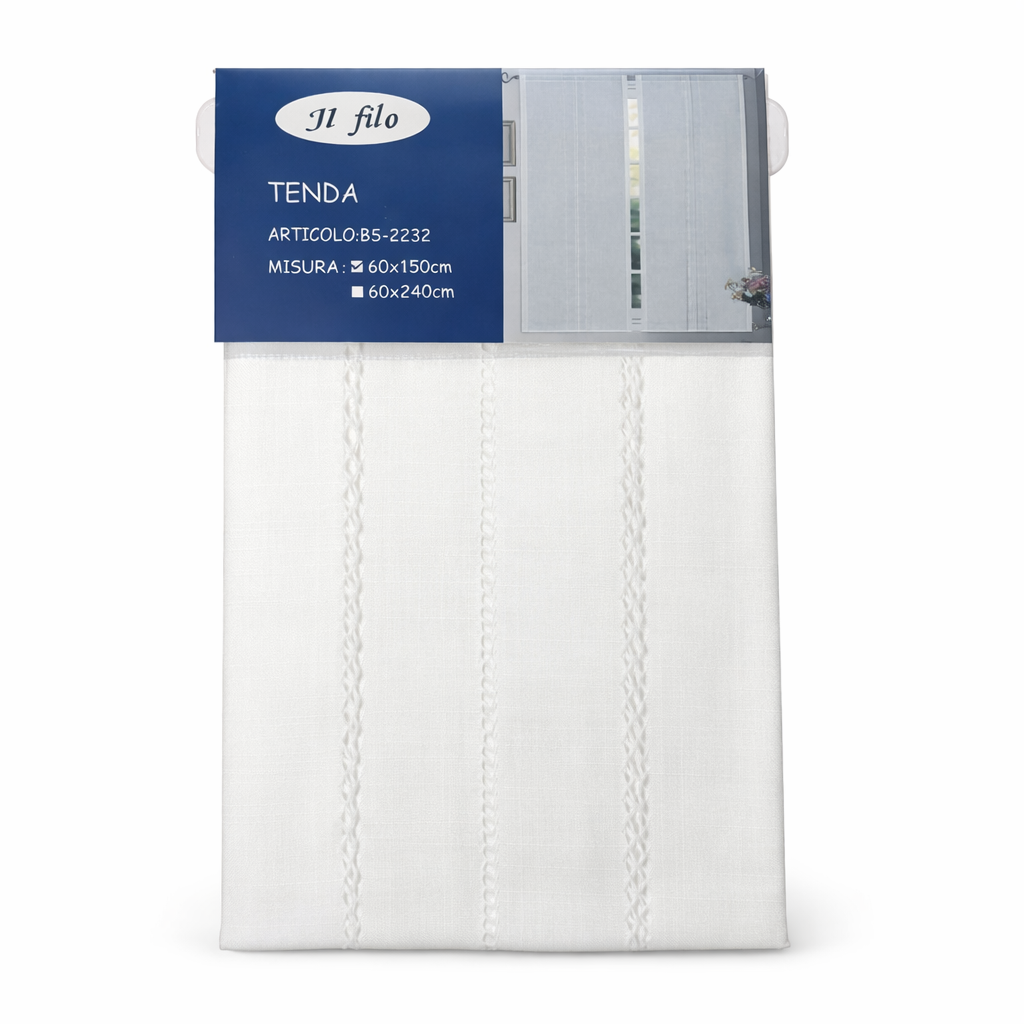 Tendina Aurora con tasca per bastone in tessuto effetto lino con ricamo a giorno 60x150 cm / 60x240 cm - Il Filo