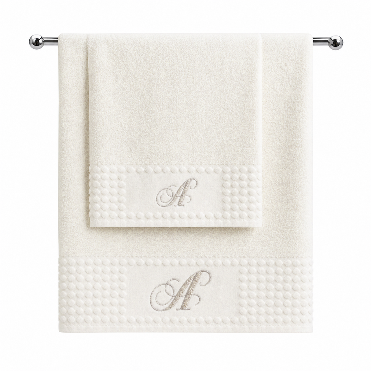 Asciugamani Alfabeto Vingi Set 1+1 in Spugna Cotone 450 gr Panna Personalizzati