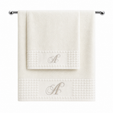 Asciugamani Alfabeto Vingi Set 1+1 in Spugna Cotone 450 gr Panna Personalizzati