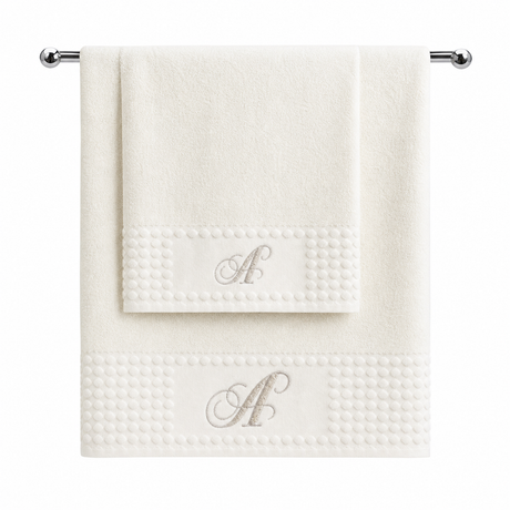 Asciugamani Alfabeto Vingi Set 1+1 in Spugna Cotone 450 gr Panna Personalizzati