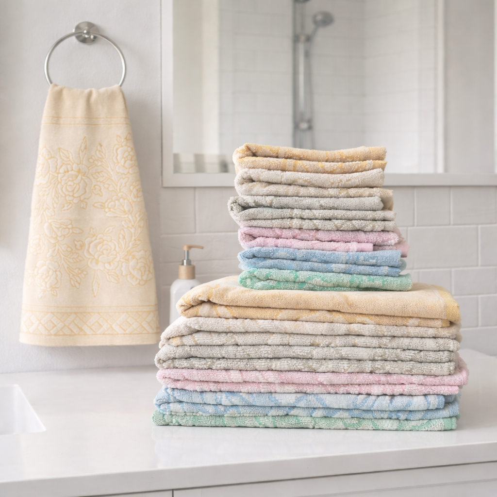 Set da 6 Ospite o Asciugamano Spugna Velour Rose in puro cotone – Karì