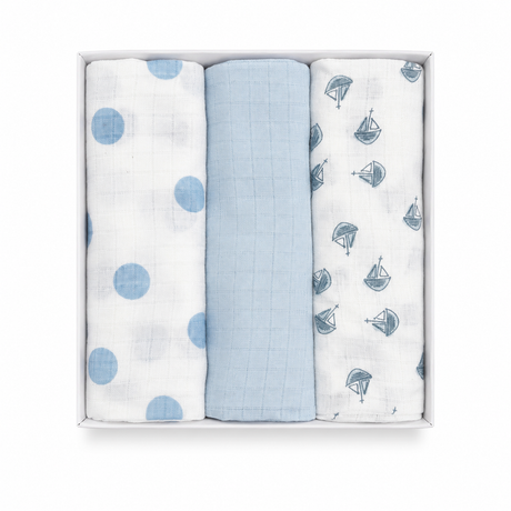 Set 3 Mussole in Garza di Cotone Neonato Rifinite con Piega 75x75cm - Nancy Baby