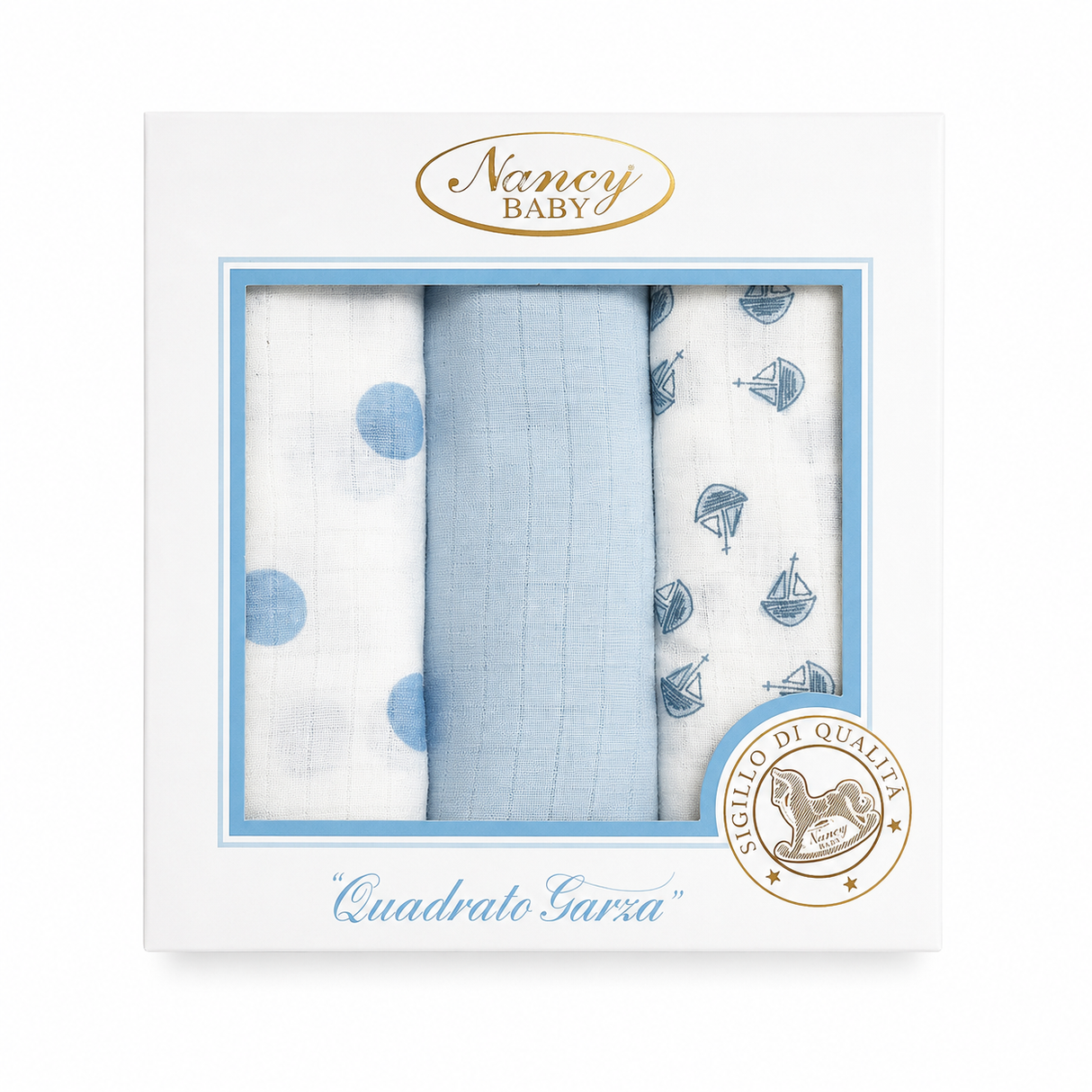Set 3 Mussole in Garza di Cotone Neonato Rifinite con Piega 75x75cm - Nancy Baby