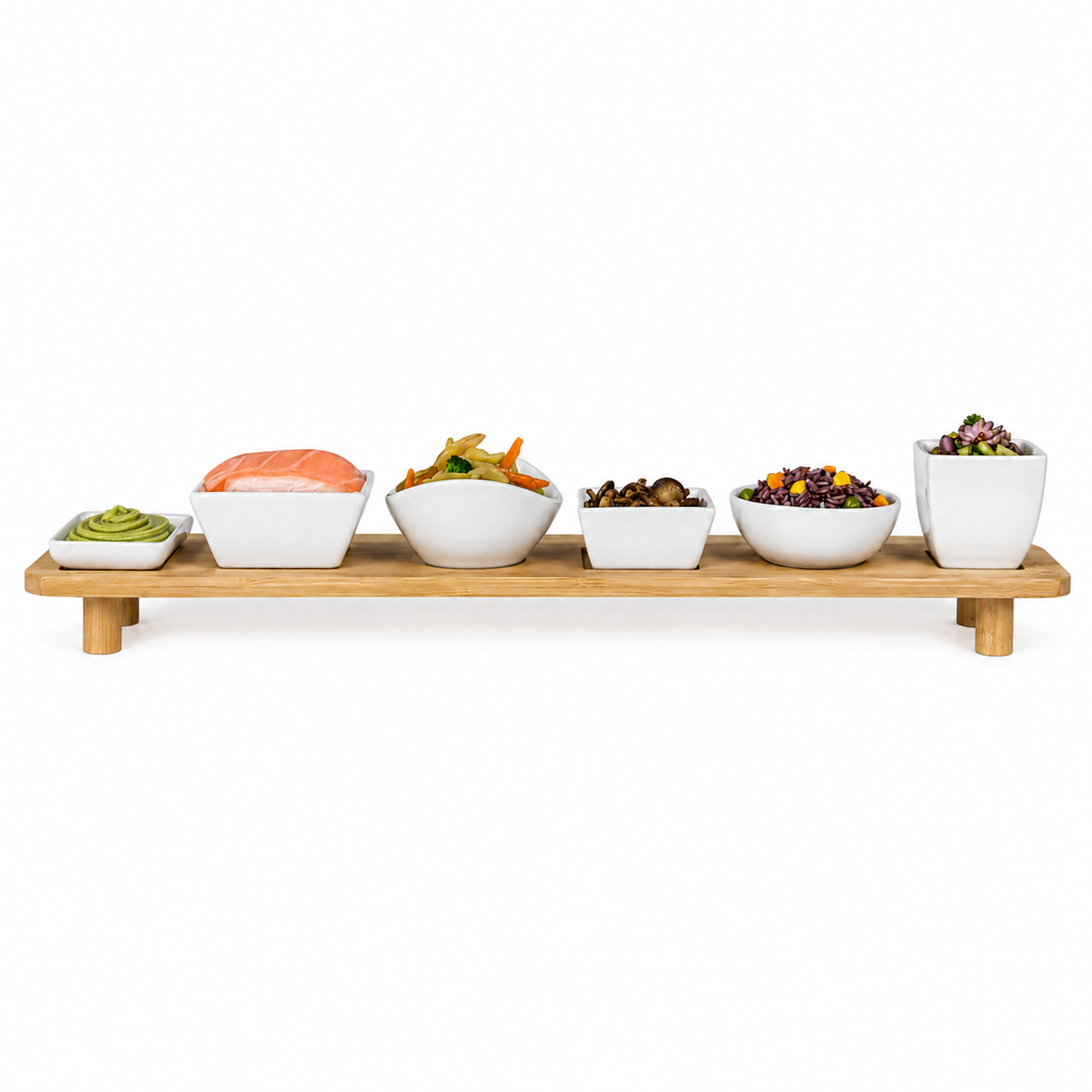 Set Antipastiera con 6 Ciotole in Ceramica e Base in Bamboo - Gusto Casa